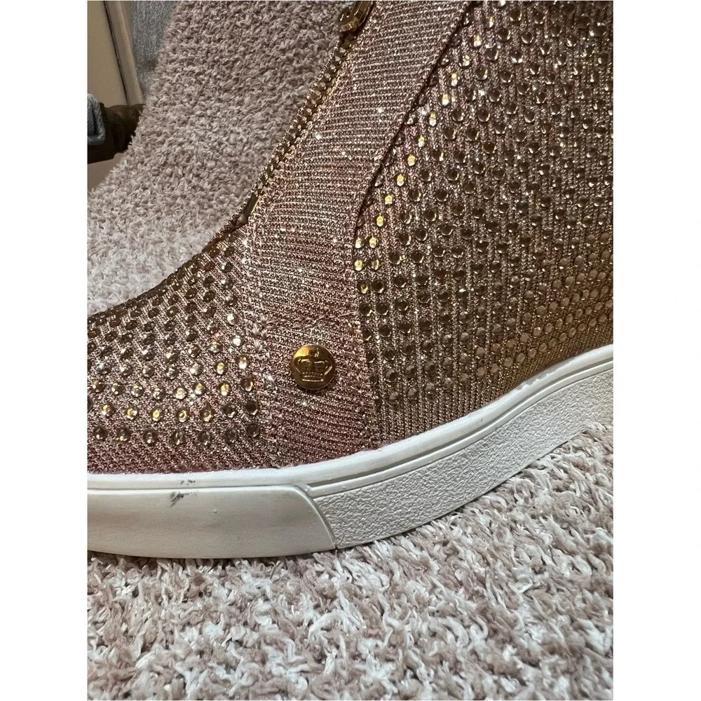 Juicy‎ Couture Women's Joanz Rose Gold Rhinestone Wedge Sneakers - Size 6